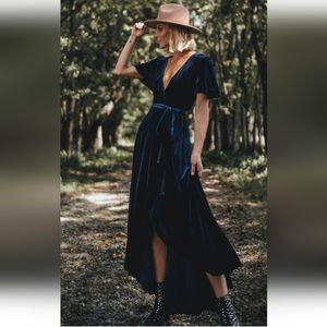 Aqua Sapphire Blue Velvet Wrap Dress (BLOOMINGDALE'S)